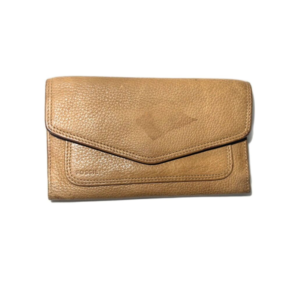 Vintage Fossil Saddle Cargo Flap Clutch Leather Wallet Brown Soft Gen. Leather